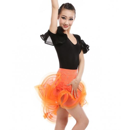 Girls latin dance dresses stones competition stage performance salsa chacha rumba latin dance dresses top skirts